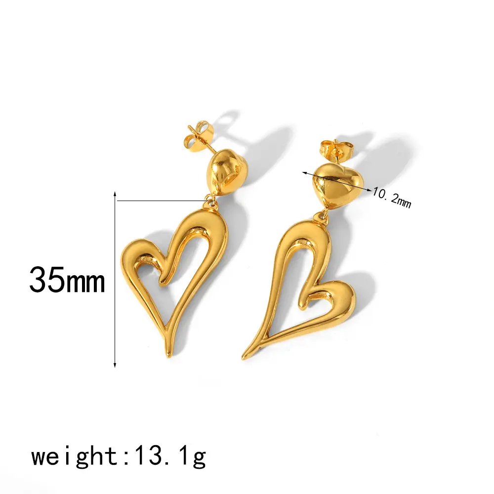 1 Pair Simple Novelty Style Hollow Heart Shape Stainless Steel 18K Gold Plated Women's Drop Earrings h5 Picture2